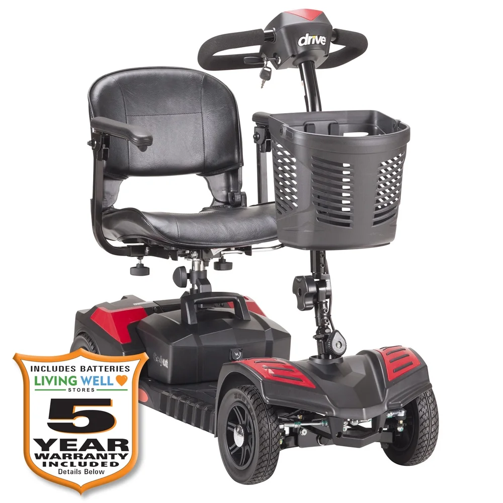 Drive Medical Spitfire Scout LT 4-EXT 4 Wheel Travel Power Scooter with Extended 15 Mile Range Battery and 5 Year Extended Warranty