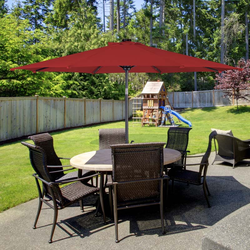 10 Ft Outdoor Market Patio Umbrella With Solar Led Lights Amp Crank Easy Tilt Table Umbrella For Deck Pool