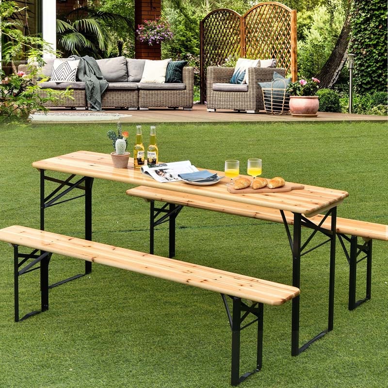 70039039 3 Pcs Folding Picnic Table Bench Set Portable Beer Table With Seating Set Wooden Top Outdoor Dining Table Set - High Quality Set For Everyday Use
