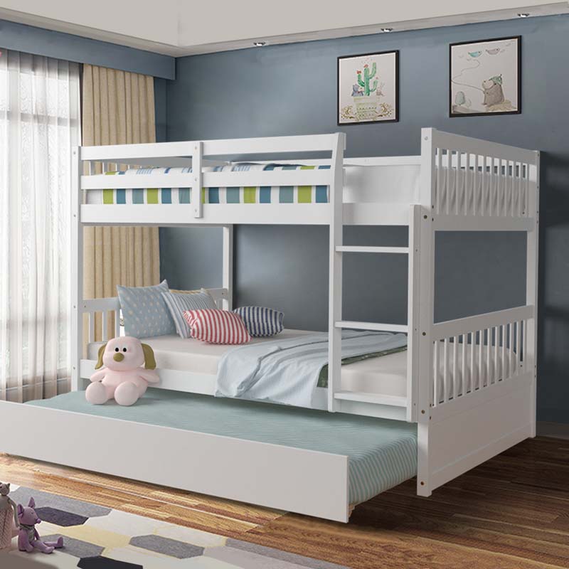 Solid Wood Full Over Full Bunk Bed Frame With Trundle Safety Ladder Amp Guardrails Convertible Bunk Bed For Kids Teens
