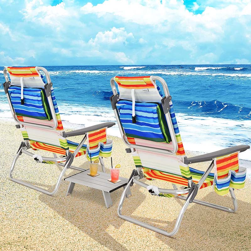 2 Pack 5 Position Outdoor Folding Backpack Beach Chair Amp Table Set Patio Lawn Camping Chair Beach Sling Chair - High Quality Set For Everyday Use