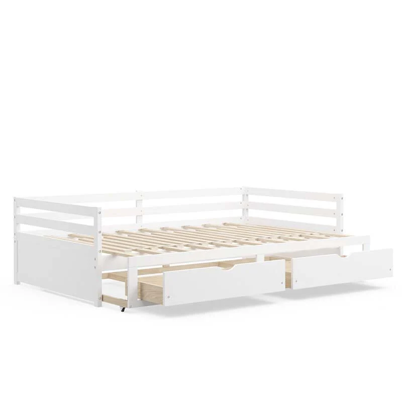 Extendable Twin To King Daybed With Trundle Amp 2 Storage Drawers Dual Use Modern Sofa Bed With Roll Out Bed Frame
