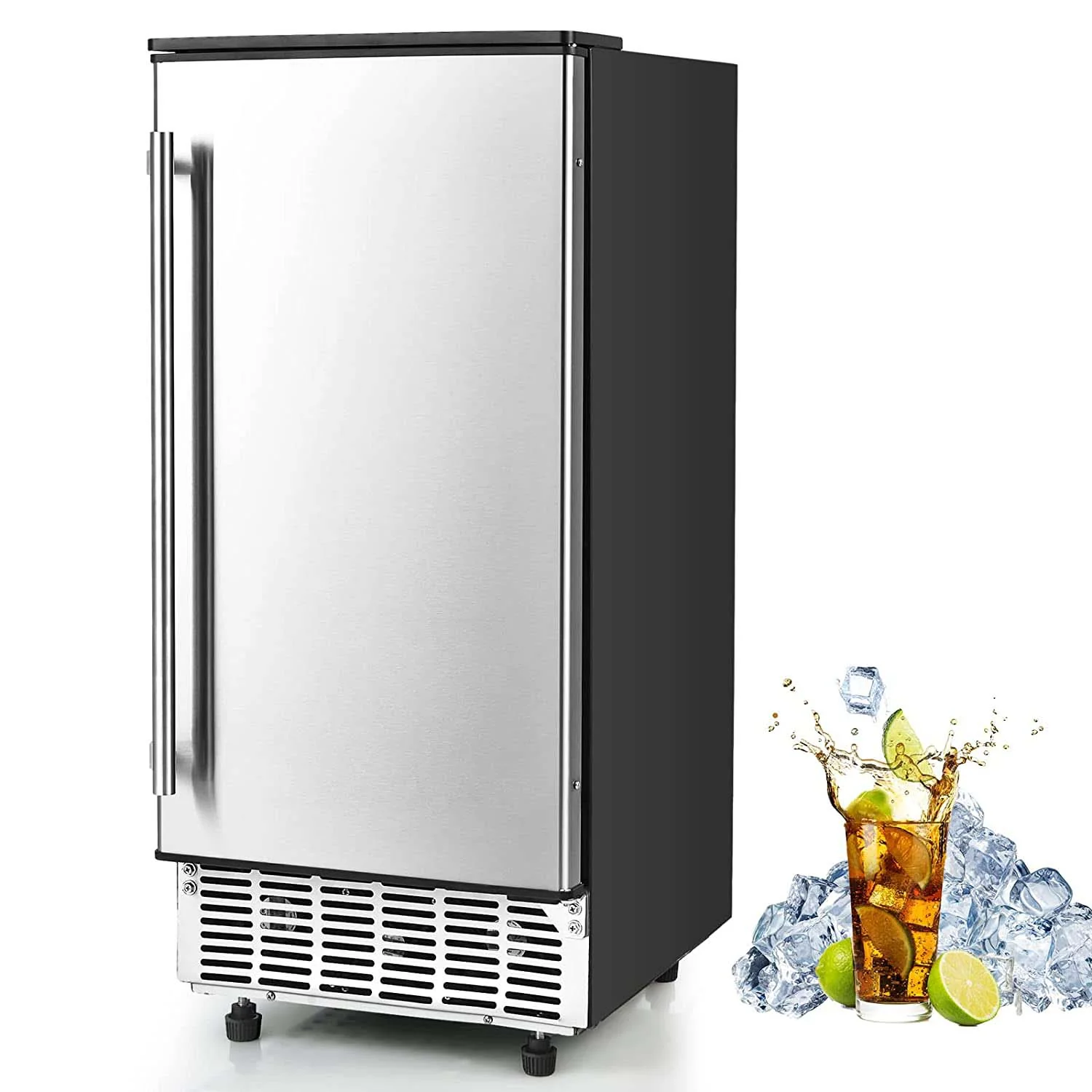 115V 80Lbs24H Commercial Ice Maker Machine With Drain Pump 25Lbs Ice Bin Self Cleaning Function
