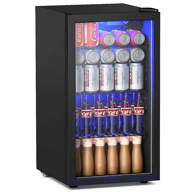 2 In 1 Mini Beverage Cooler Refrigerator Built In Amp Freestanding 120 Cans Beer Drinks Wine Fridge With Glass Door