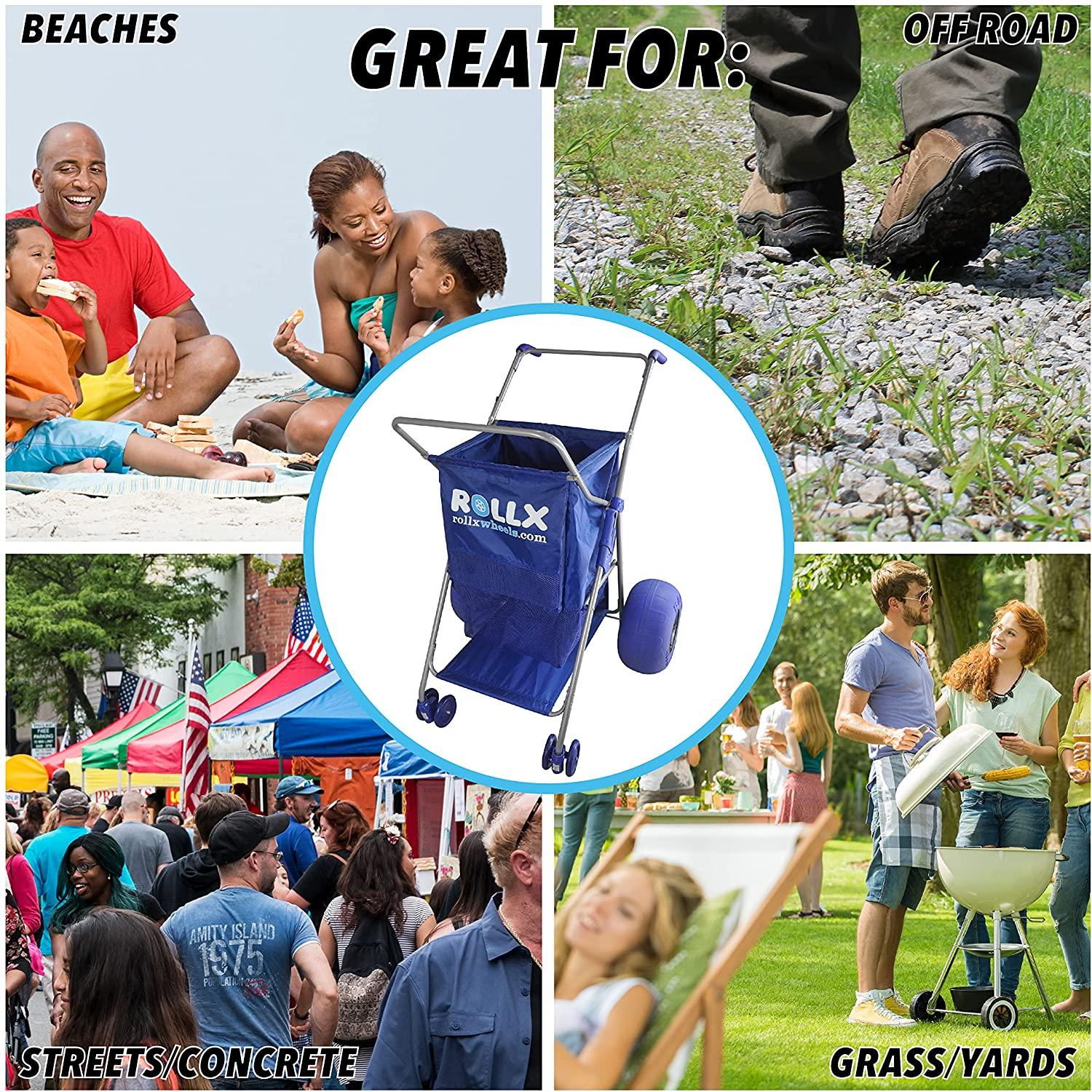 RollX Foldable Storage Wagon Beach Cart 12 inch Balloon Wheels �C ( Pump Included ) (Blue)
